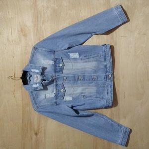 Vintage Ripped Cotton Crop Denim Jacket